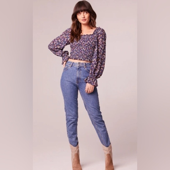 NWT Band of the Free Boho Cottagecore Prairie Purple Ditsy Floral Crop Top Small - Picture 5 of 14